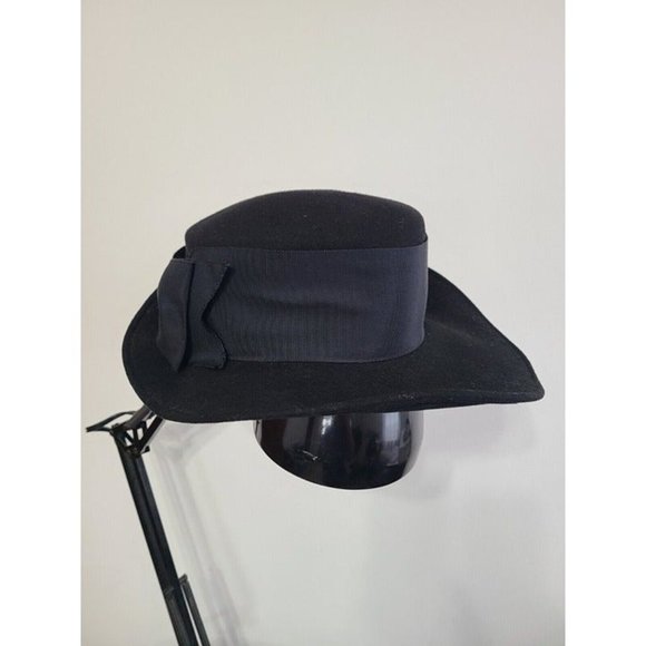 Eric Javits Women\'s Hat Felt Wool Black Bow Made in USA